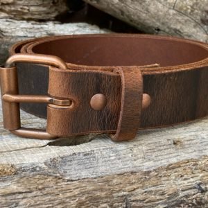 Handmade Brown Leather Belt Antique Copper buckle