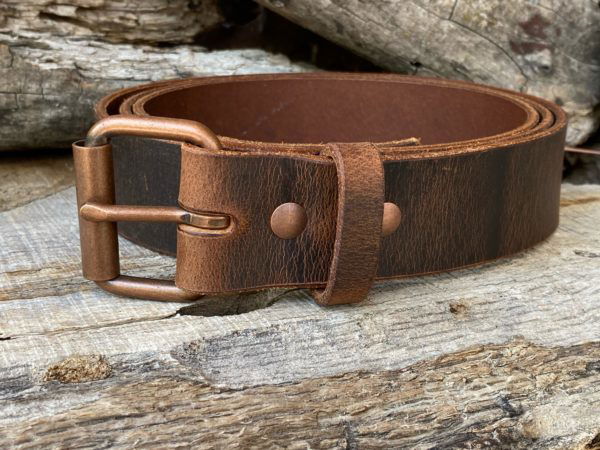 Handmade Brown Leather Belt Antique Copper buckle