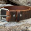 Handmade Brown Leather Belt Antique Nickel buckle