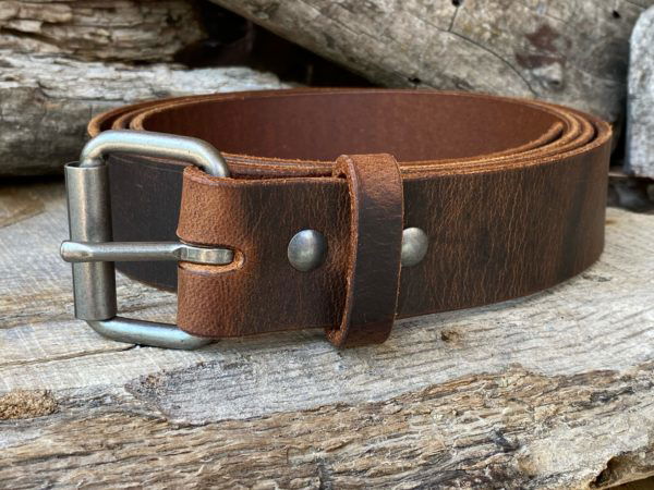 Handmade Brown Leather Belt Antique Nickel buckle
